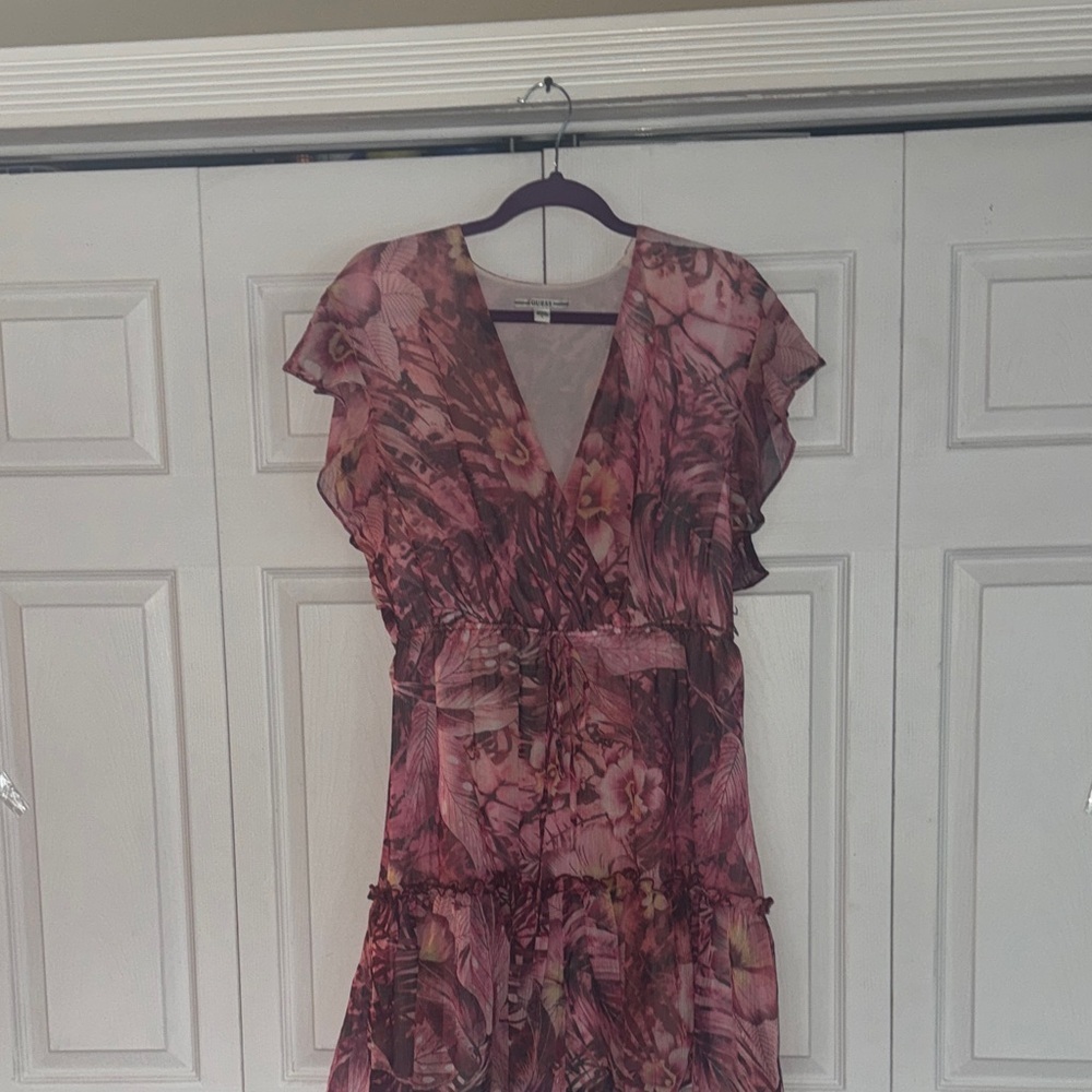 Guess Women's Pink Rosa Floral-Print Flutter-Sleeve Dress Size large - Picture 5 of 7